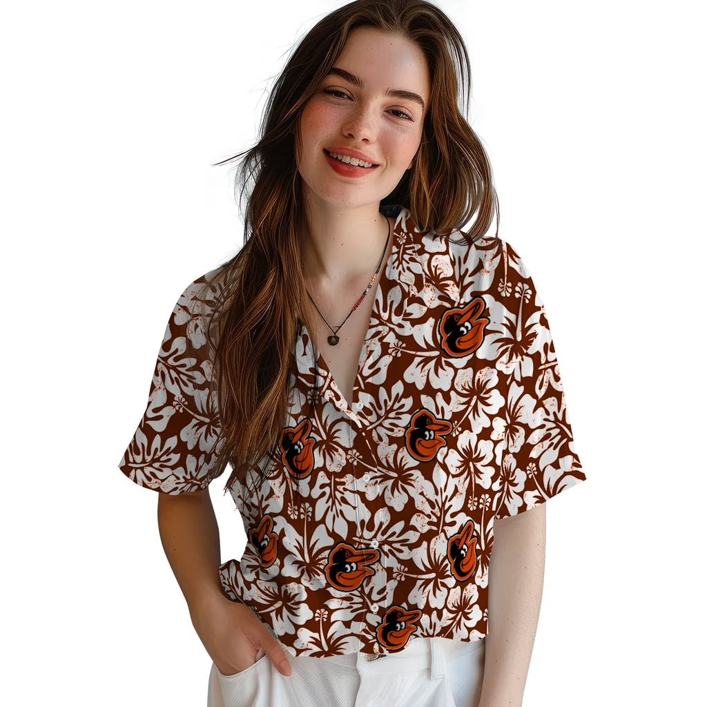 Baltimore Orioles Hawaiian Shirt - Hibiscus Motif | Moonbestprint