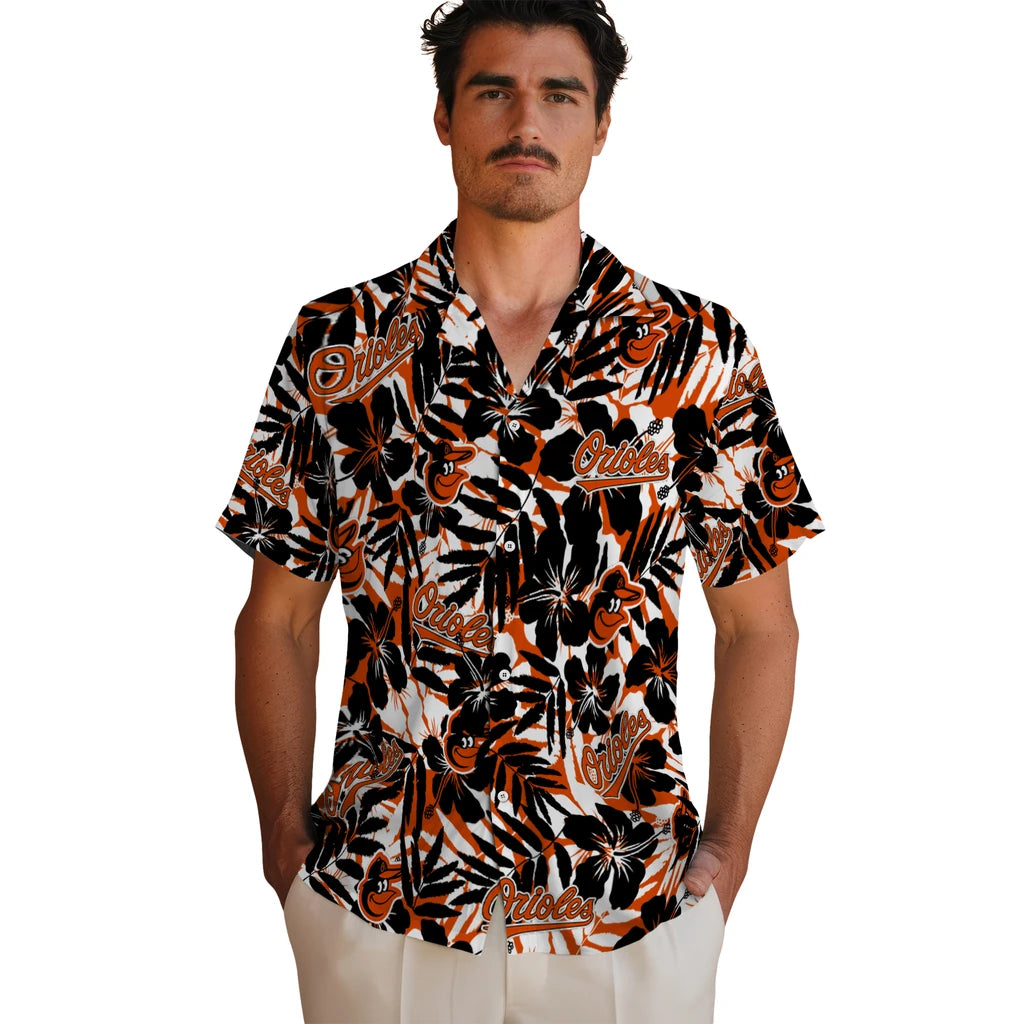 Baltimore Orioles Hawaiian Shirt - Hibiscus Overlay | Moonbestprint