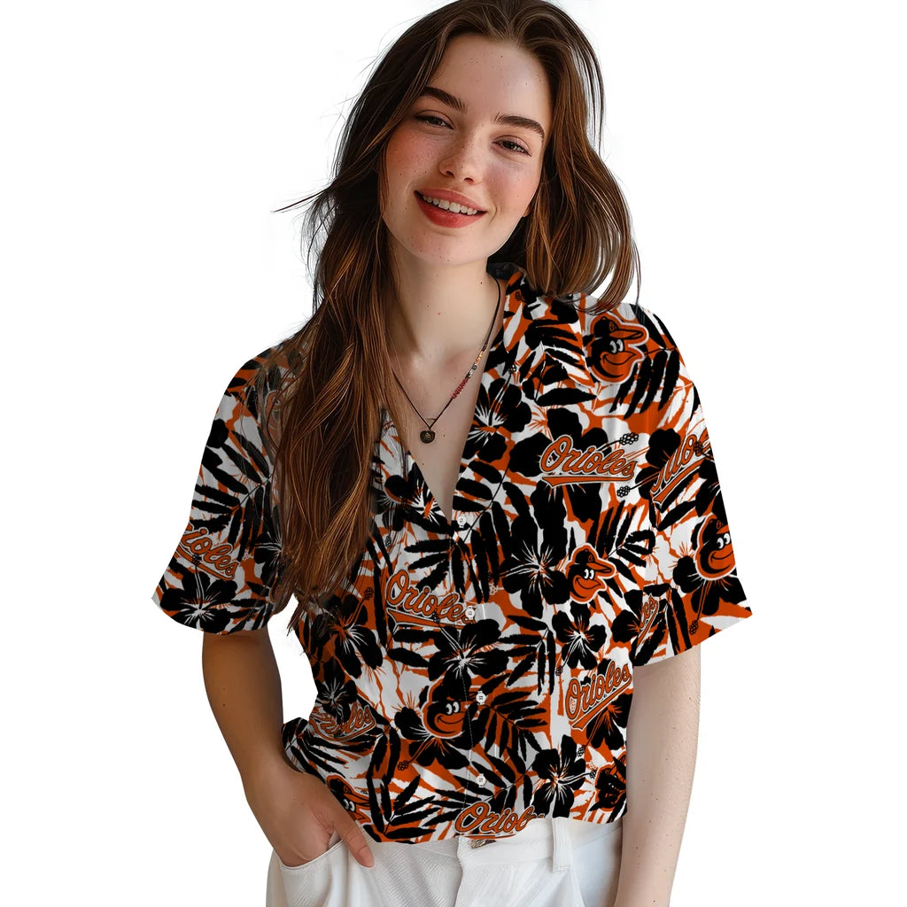 Baltimore Orioles Hawaiian Shirt - Hibiscus Overlay | Moonbestprint