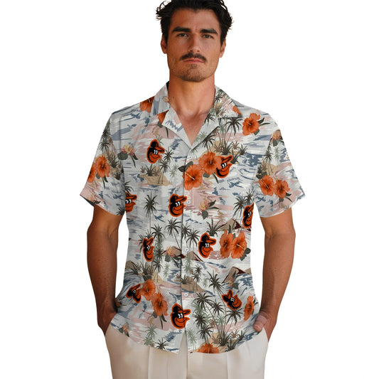 Baltimore Orioles Hawaiian Shirt - Hibiscus Seaside | Moonbestprint