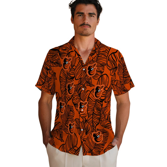 Baltimore Orioles Hawaiian Shirt - Leaf Outline | Moonbestprint