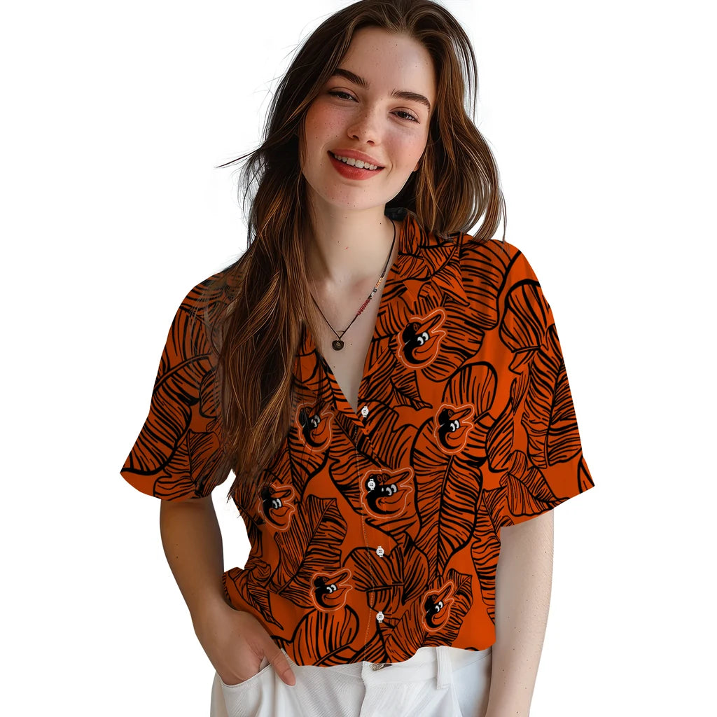Baltimore Orioles Hawaiian Shirt - Leaf Outline | Moonbestprint
