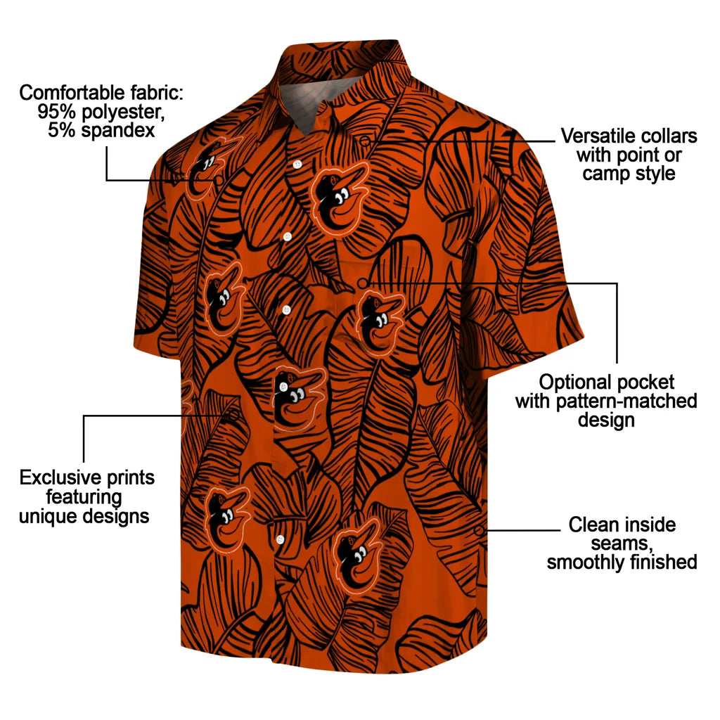 Baltimore Orioles Hawaiian Shirt - Leaf Outline | Moonbestprint