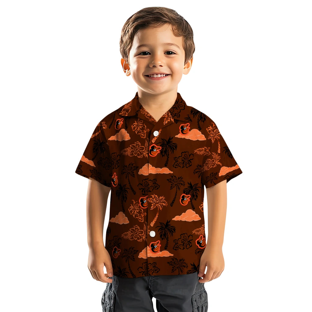 Baltimore Orioles Hawaiian Shirt - Palm And Clouds | Moonbestprint