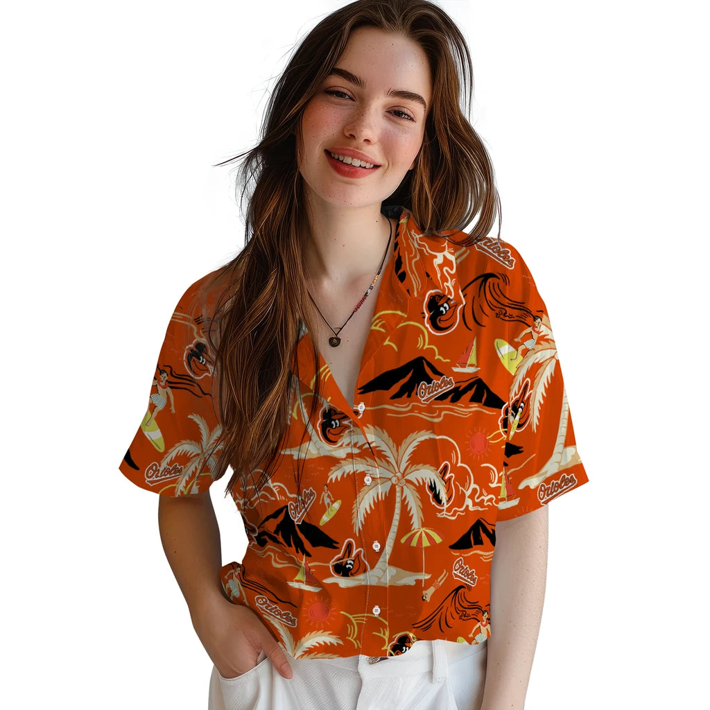 Baltimore Orioles Hawaiian Shirt - Palm Tree Island | Moonbestprint
