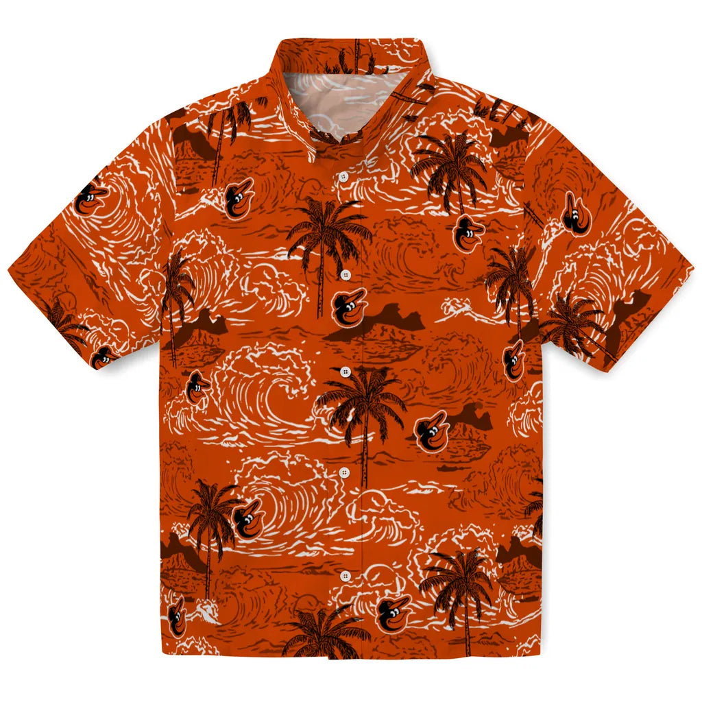 Baltimore Orioles Hawaiian Shirt - Wave Palm | Moonbestprint