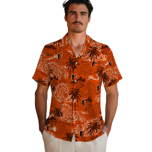 Baltimore Orioles Hawaiian Shirt - Wave Palm | Moonbestprint