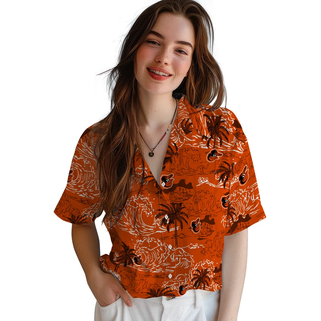 Baltimore Orioles Hawaiian Shirt - Wave Palm | Moonbestprint