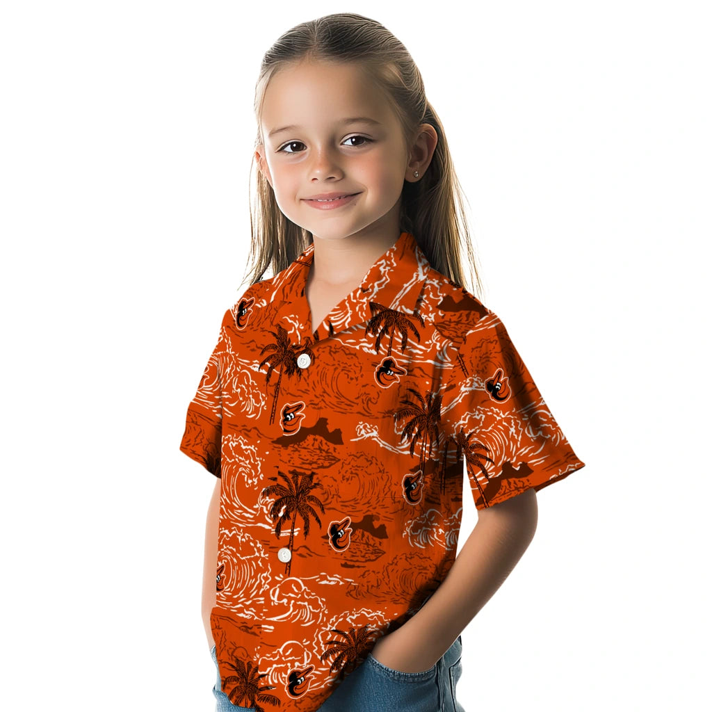 Baltimore Orioles Hawaiian Shirt - Wave Palm | Moonbestprint