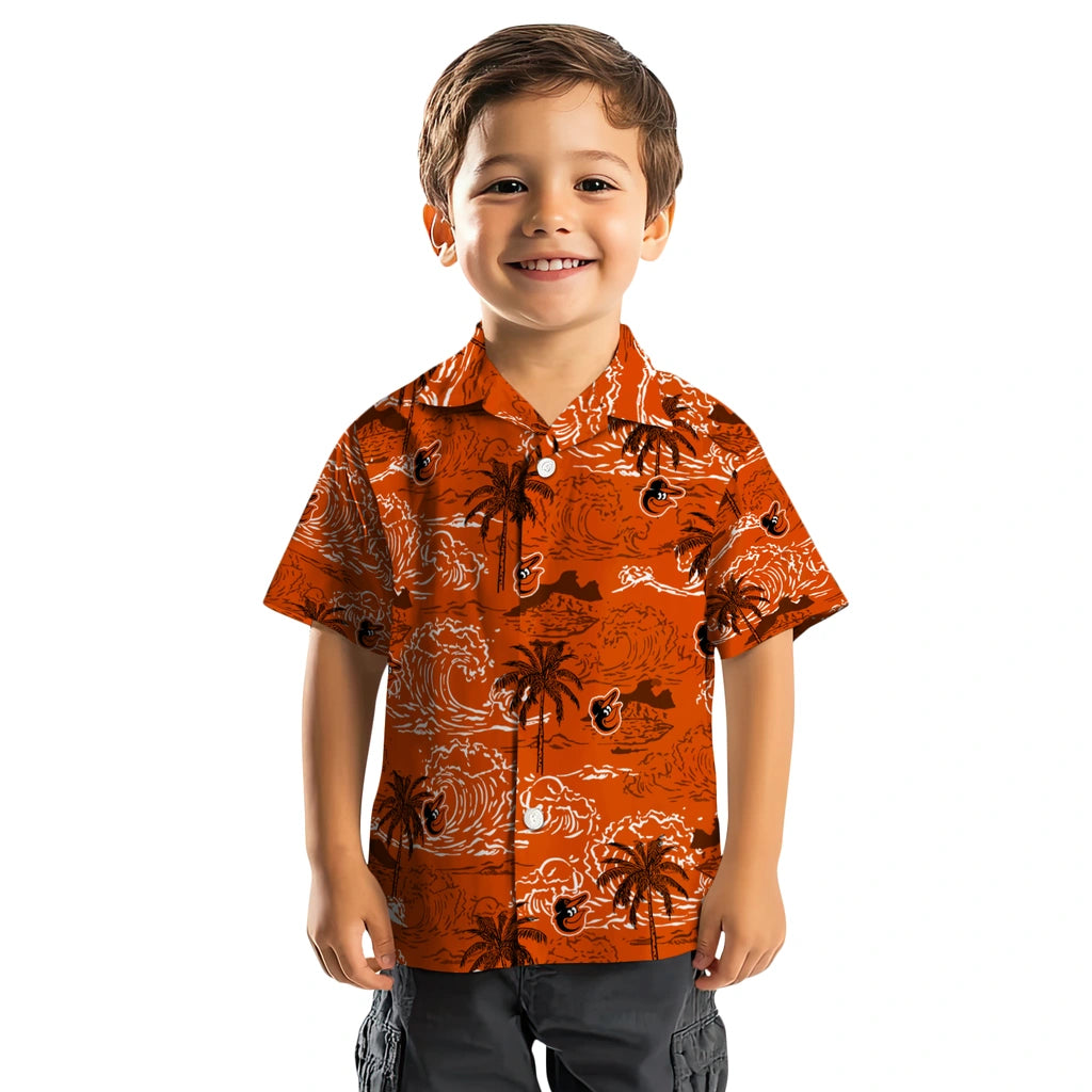 Baltimore Orioles Hawaiian Shirt - Wave Palm | Moonbestprint