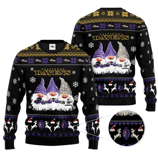 Baltimore Ravens Gnome De Noel Christmas Ugly Sweater ? Usalast