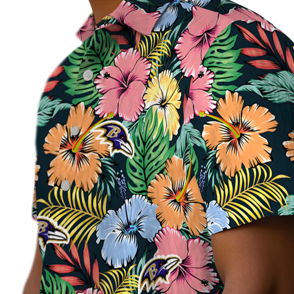 Baltimore Ravens Hawaiian Shirt - Brilliant Hibiscus Garden | Moonbestprint