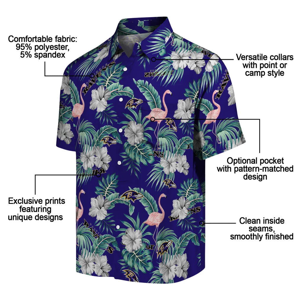 Baltimore Ravens Hawaiian Shirt - Flamingo and Hibiscus | Moonbestprint