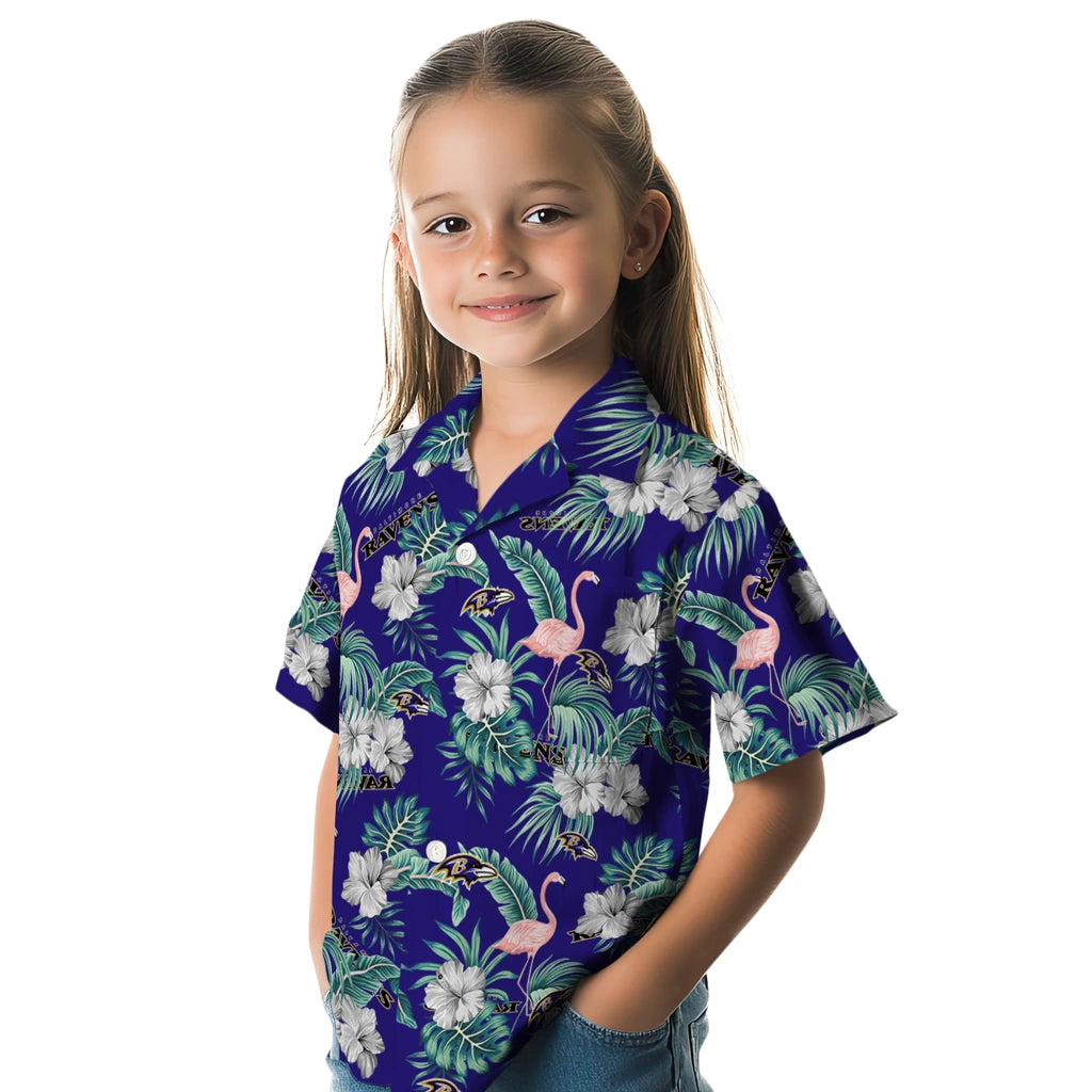 Baltimore Ravens Hawaiian Shirt - Flamingo and Hibiscus | Moonbestprint