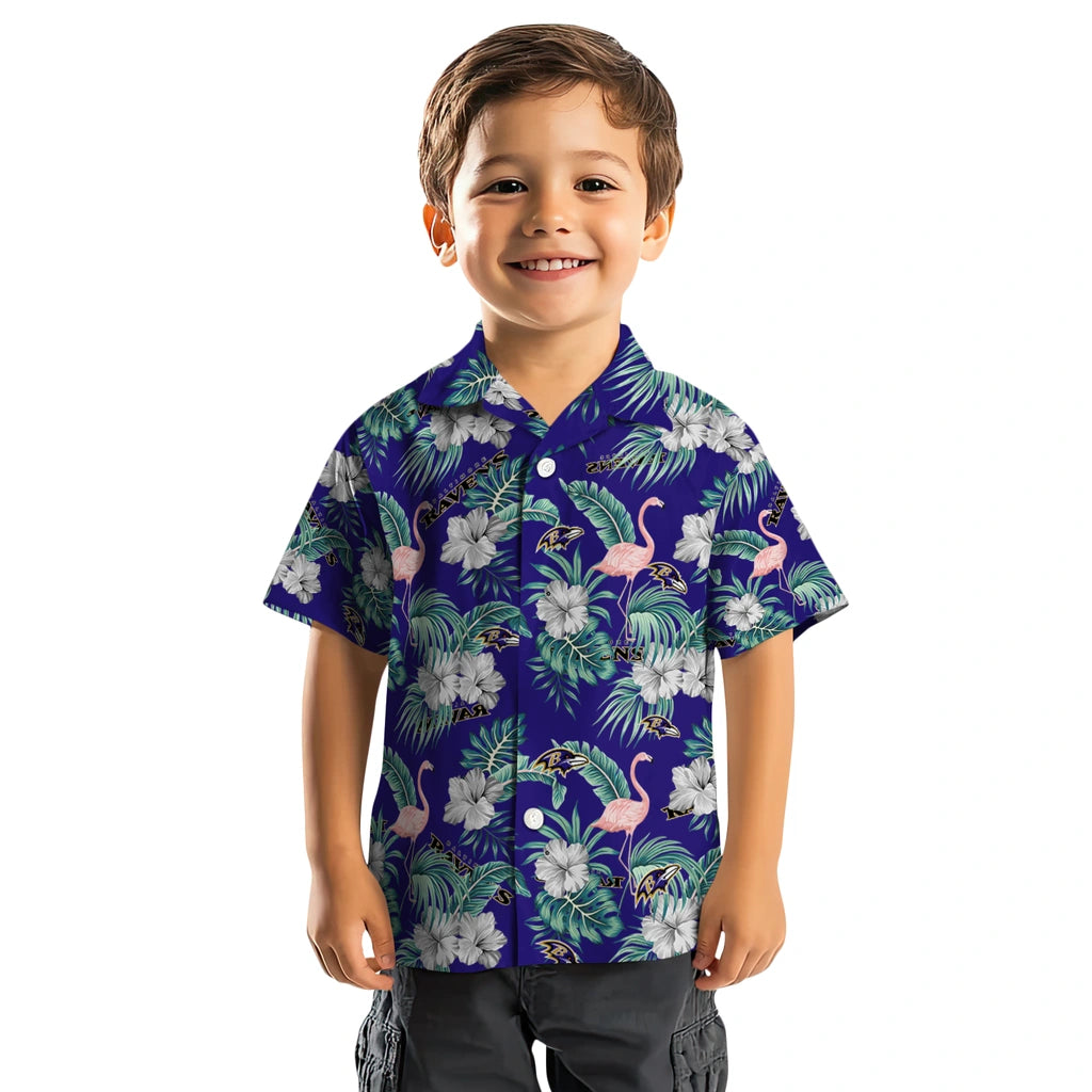 Baltimore Ravens Hawaiian Shirt - Flamingo and Hibiscus | Moonbestprint
