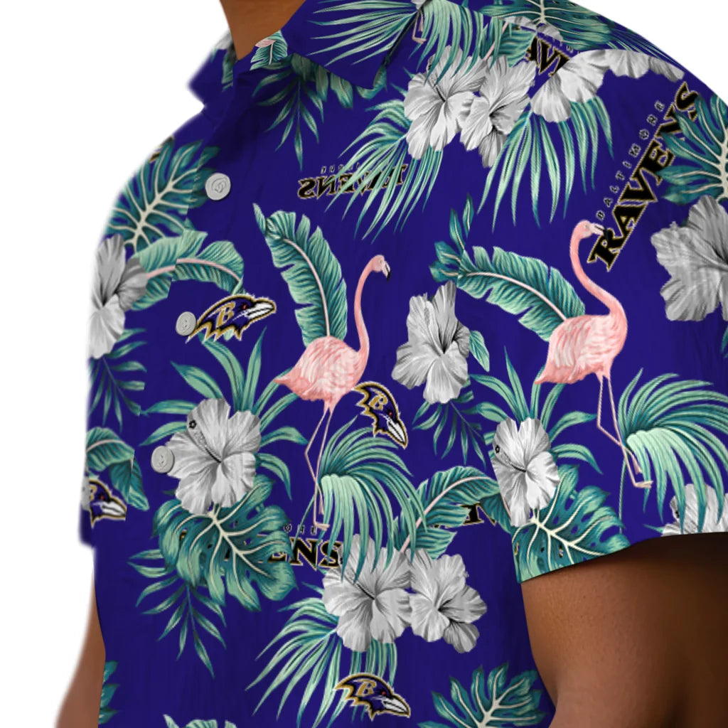 Baltimore Ravens Hawaiian Shirt - Flamingo and Hibiscus | Moonbestprint