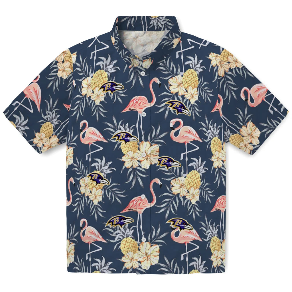 Baltimore Ravens Hawaiian Shirt - Flamingo Hibiscus | Moonbestprint