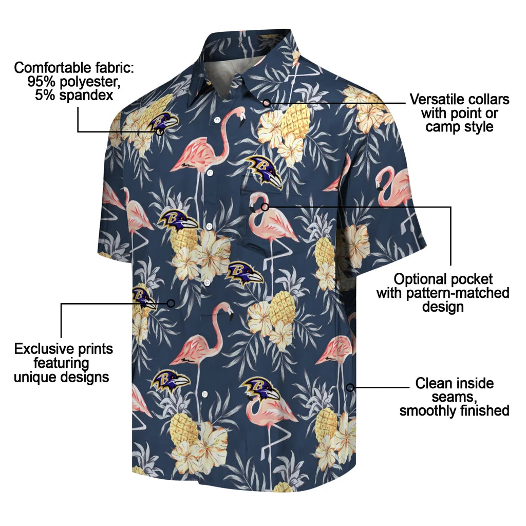Baltimore Ravens Hawaiian Shirt - Flamingo Hibiscus | Moonbestprint