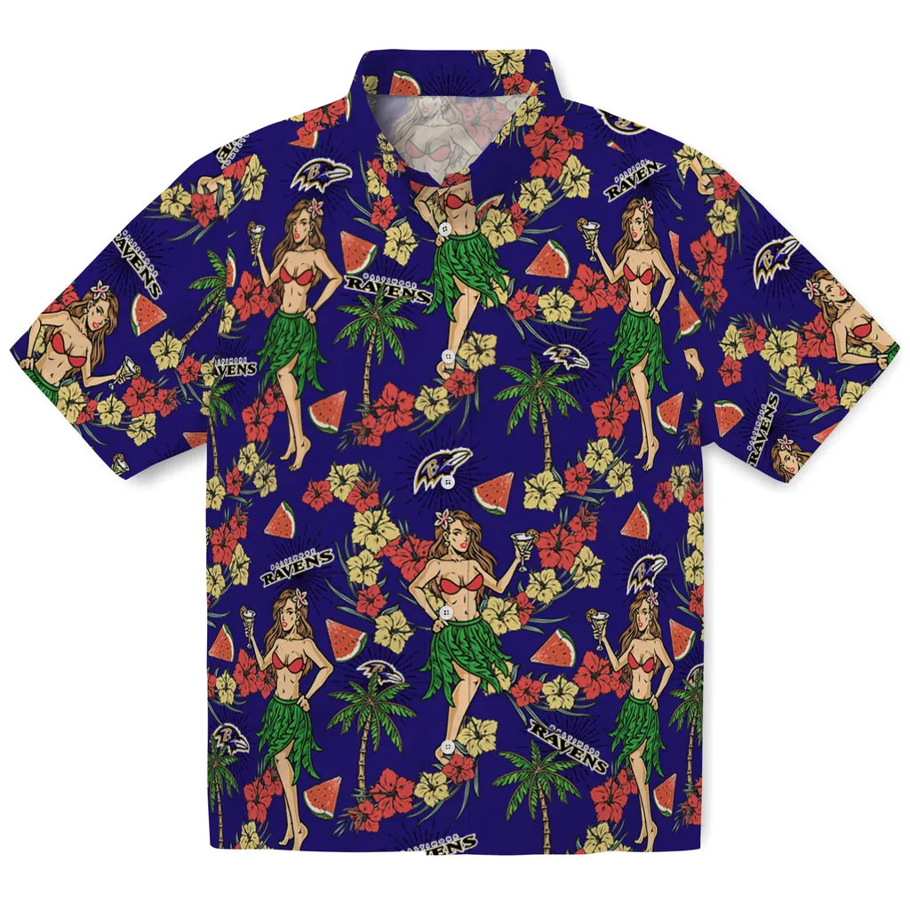 Baltimore Ravens Hawaiian Shirt - Hawaiian Girls Design | Moonbestprint