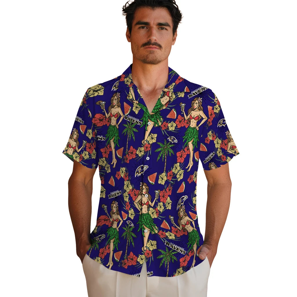 Baltimore Ravens Hawaiian Shirt - Hawaiian Girls Design | Moonbestprint