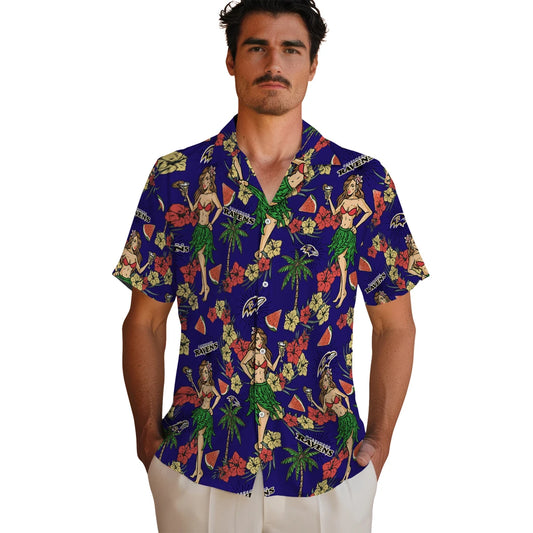 Baltimore Ravens Hawaiian Shirt - Hawaiian Girls Design | Moonbestprint