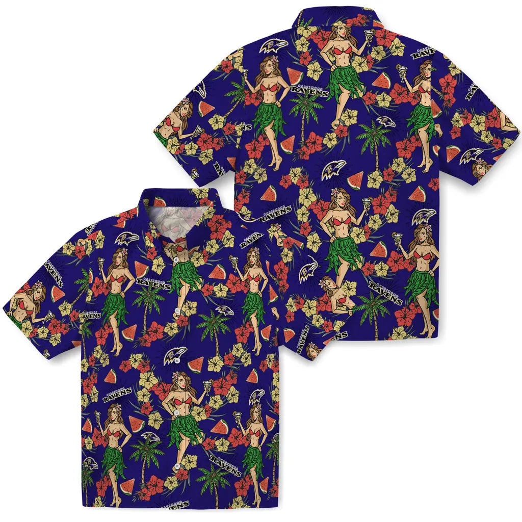 Baltimore Ravens Hawaiian Shirt - Hawaiian Girls Design | Moonbestprint