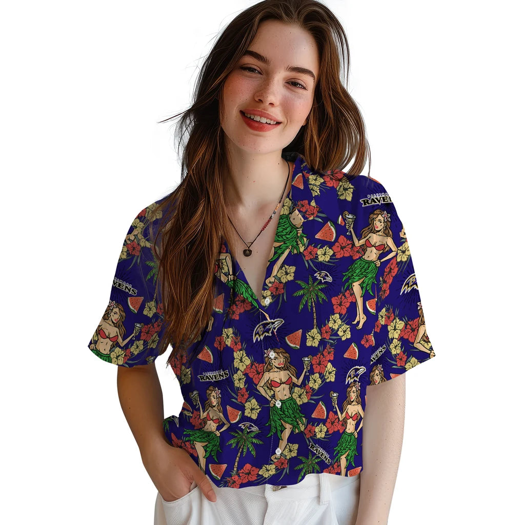 Baltimore Ravens Hawaiian Shirt - Hawaiian Girls Design | Moonbestprint