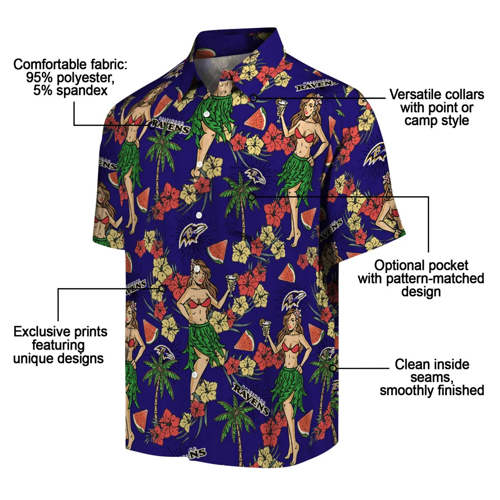 Baltimore Ravens Hawaiian Shirt - Hawaiian Girls Design | Moonbestprint