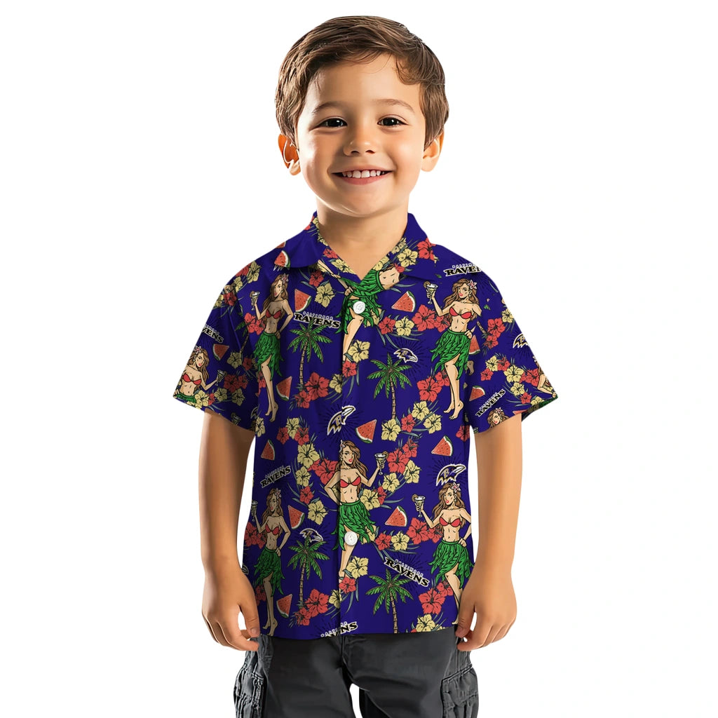 Baltimore Ravens Hawaiian Shirt - Hawaiian Girls Design | Moonbestprint