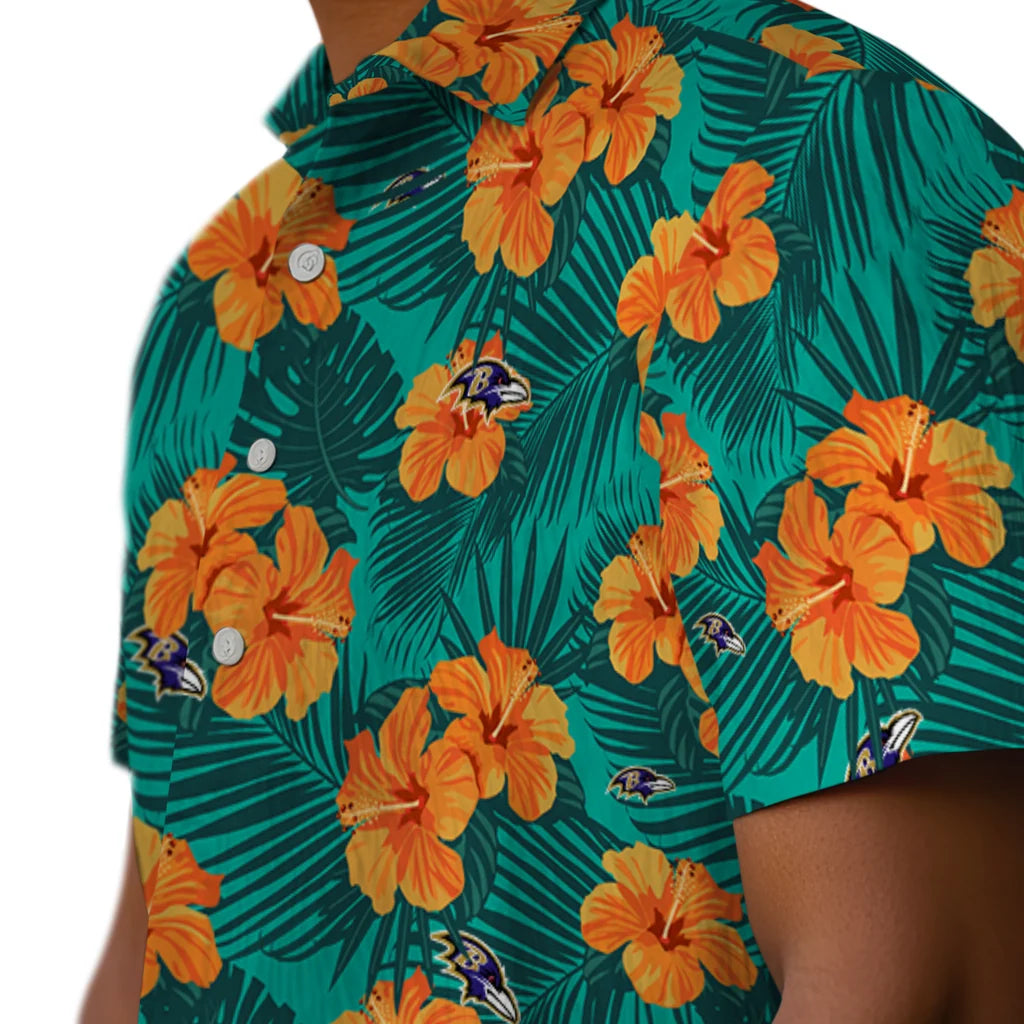 Baltimore Ravens Hawaiian Shirt - Hibiscus and Palm Leaves | Moonbestprint