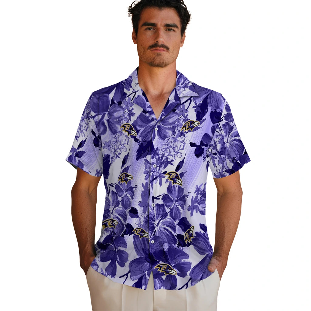 Baltimore Ravens Hawaiian Shirt - Hibiscus Arrangement | Moonbestprint