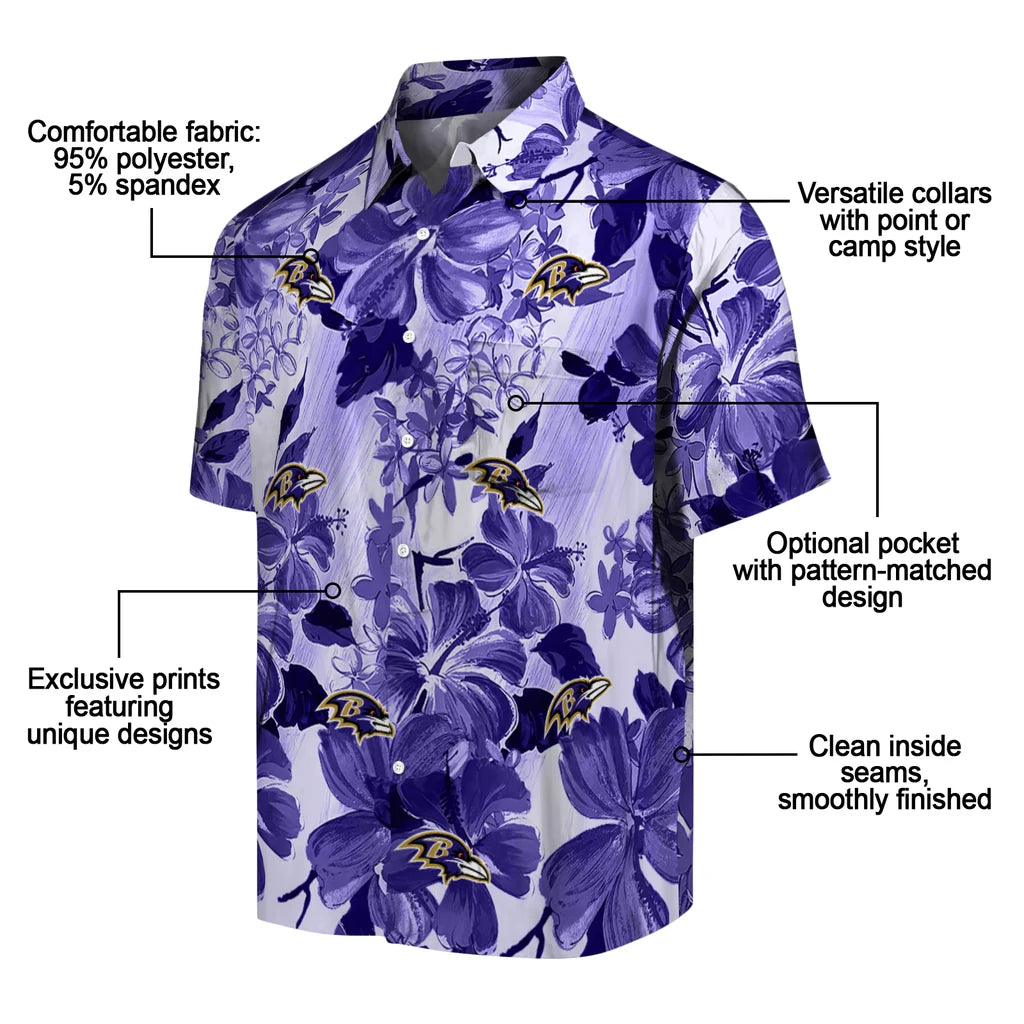 Baltimore Ravens Hawaiian Shirt - Hibiscus Arrangement | Moonbestprint