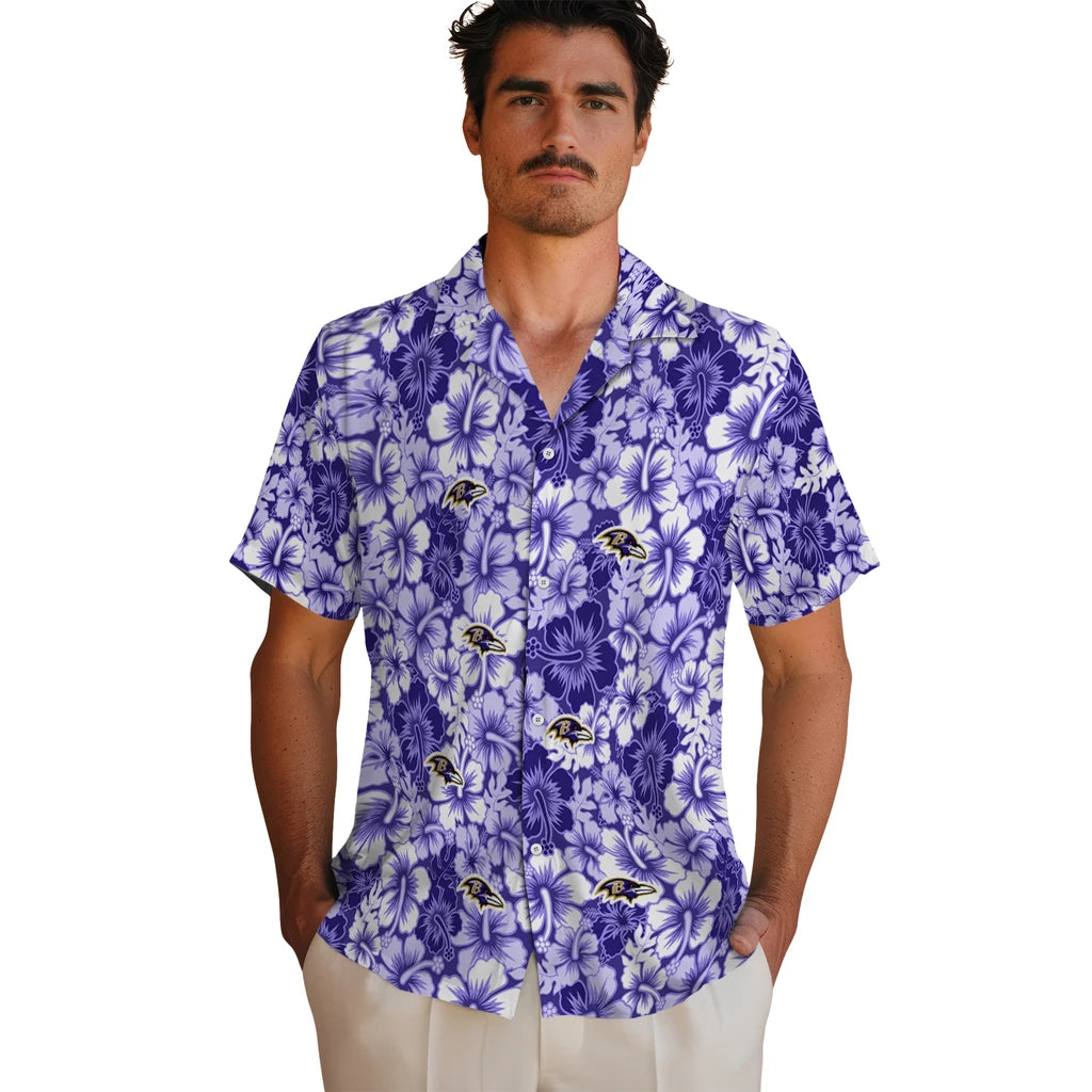 Baltimore Ravens Hawaiian Shirt - Hibiscus Blooms | Moonbestprint