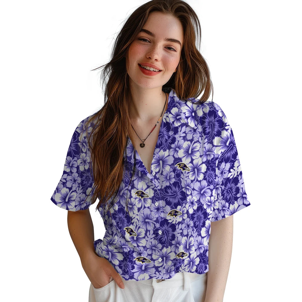 Baltimore Ravens Hawaiian Shirt - Hibiscus Blooms | Moonbestprint