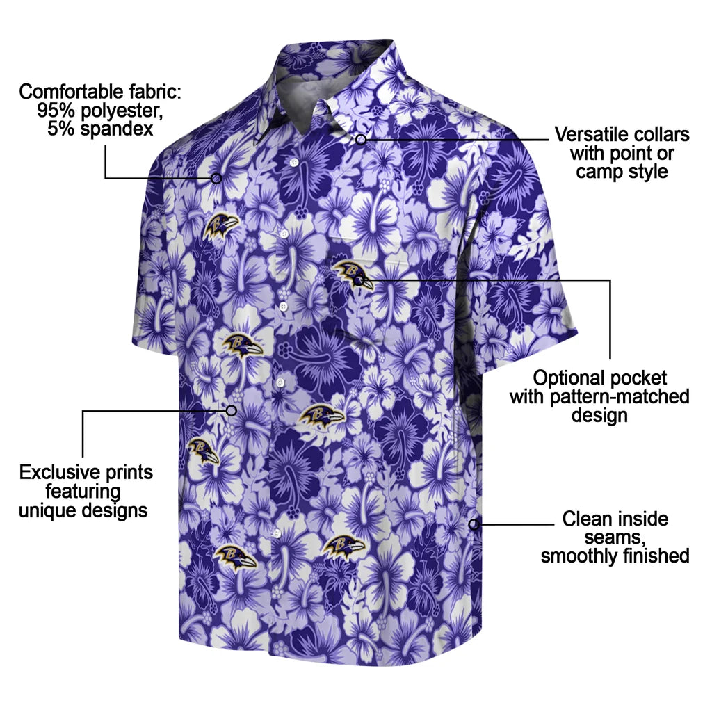 Baltimore Ravens Hawaiian Shirt - Hibiscus Blooms | Moonbestprint