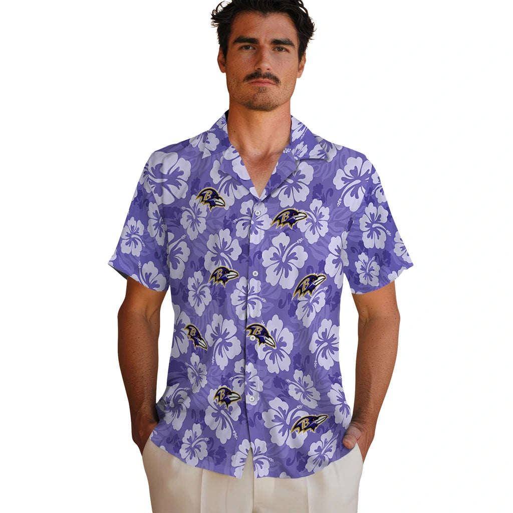 Baltimore Ravens Hawaiian Shirt - Hibiscus Cluster | Moonbestprint