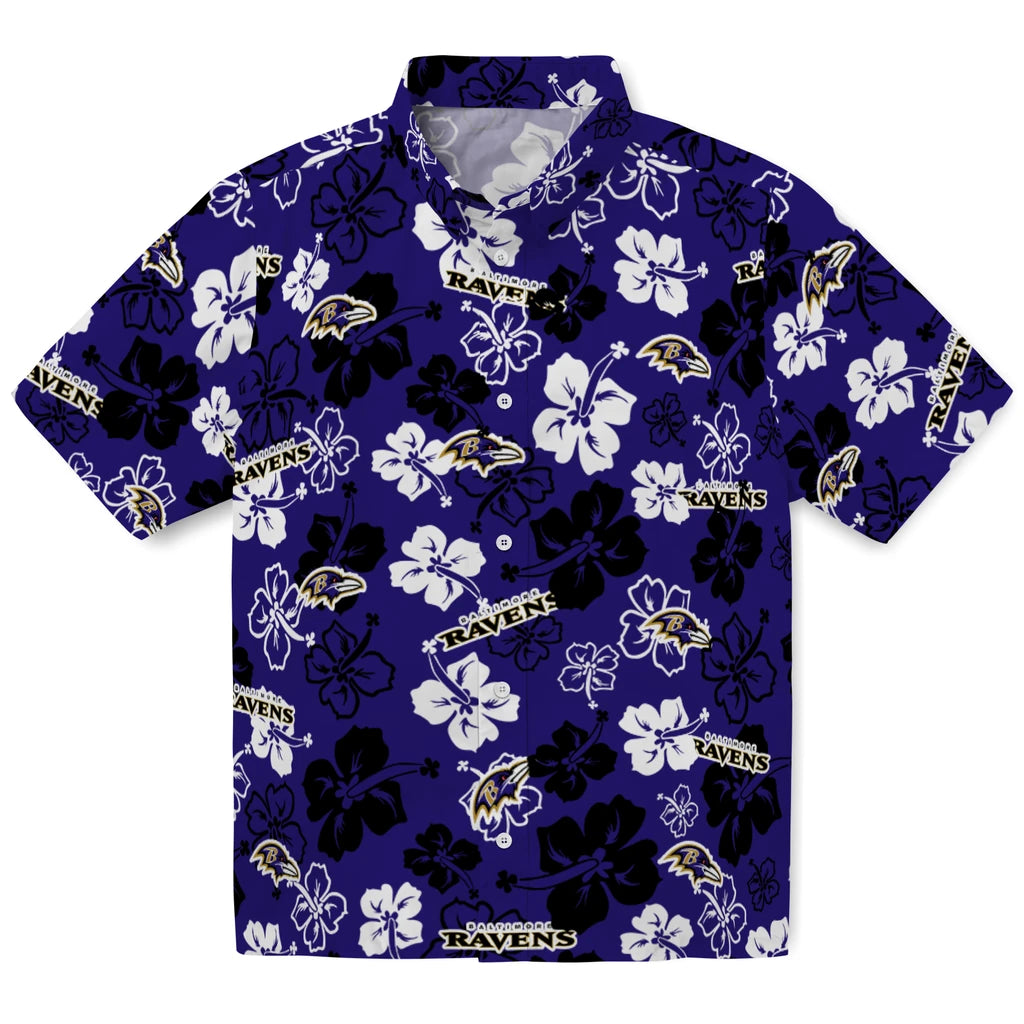 Baltimore Ravens Hawaiian Shirt - Hibiscus Flower Design | Moonbestprint