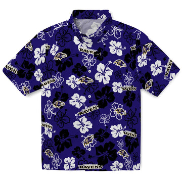 Baltimore Ravens Hawaiian Shirt - Hibiscus Flower Design | Moonbestprint