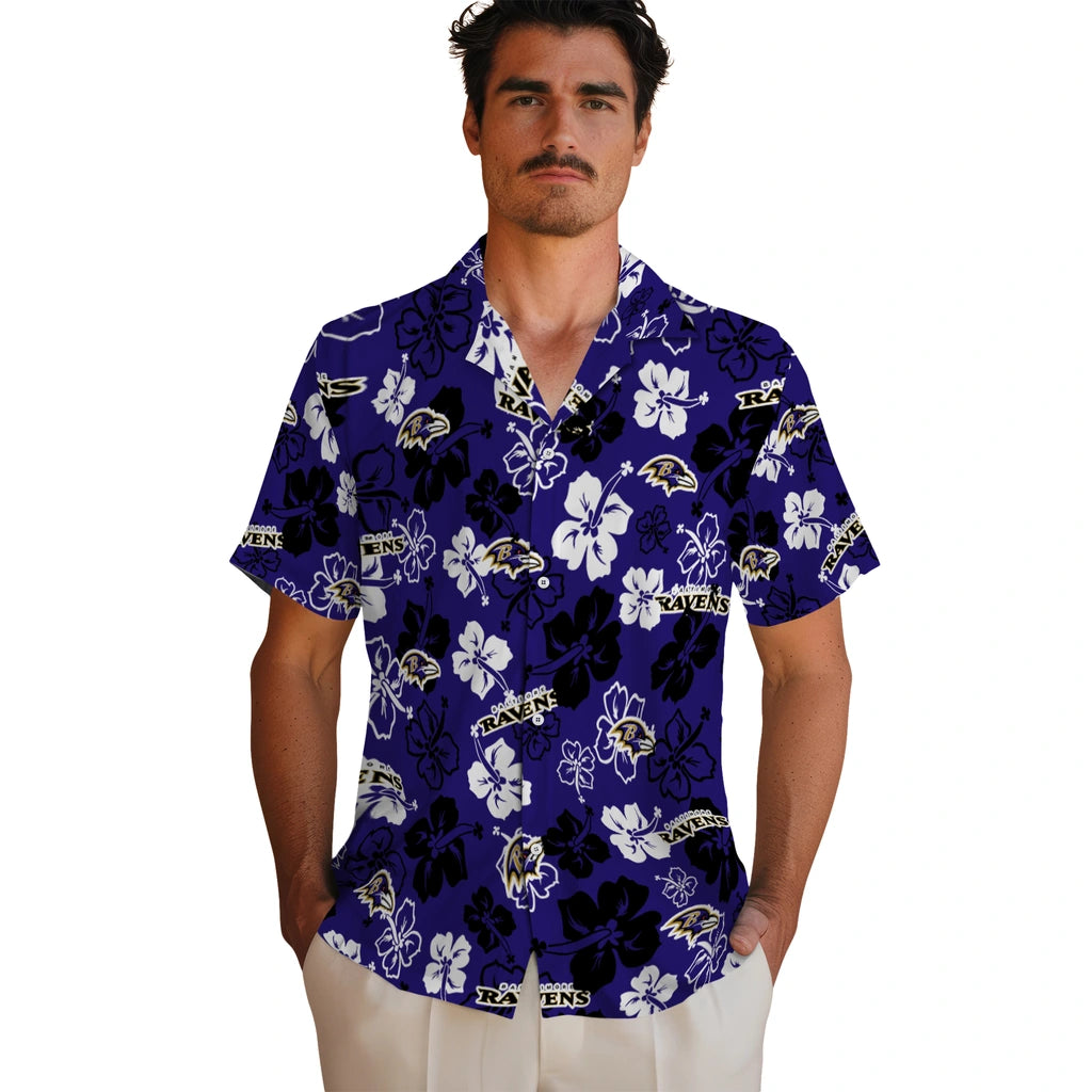 Baltimore Ravens Hawaiian Shirt - Hibiscus Flower Design | Moonbestprint