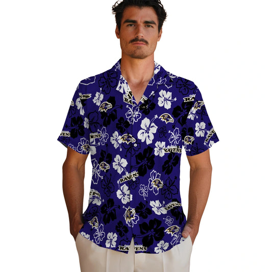 Baltimore Ravens Hawaiian Shirt - Hibiscus Flower Design | Moonbestprint