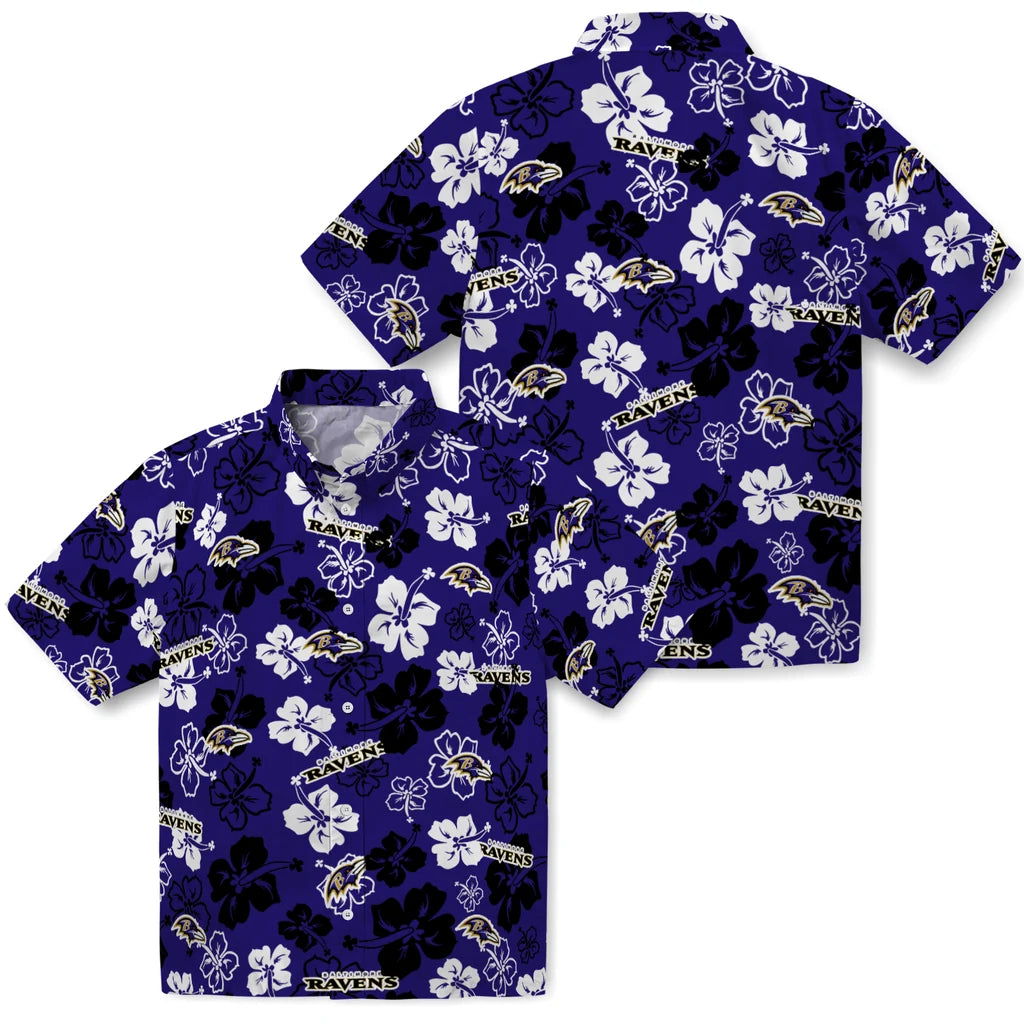 Baltimore Ravens Hawaiian Shirt - Hibiscus Flower Design | Moonbestprint