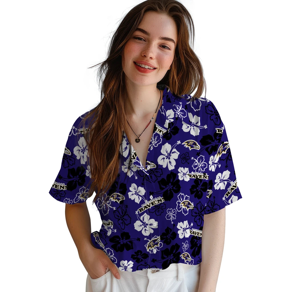 Baltimore Ravens Hawaiian Shirt - Hibiscus Flower Design | Moonbestprint