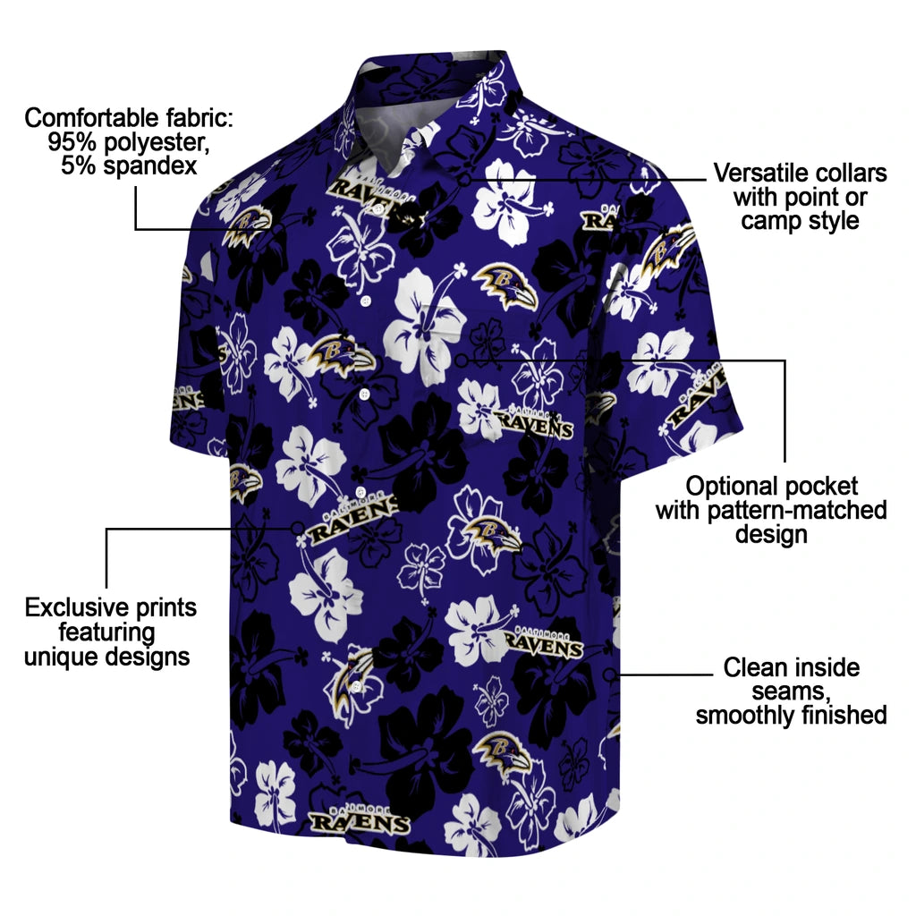 Baltimore Ravens Hawaiian Shirt - Hibiscus Flower Design | Moonbestprint