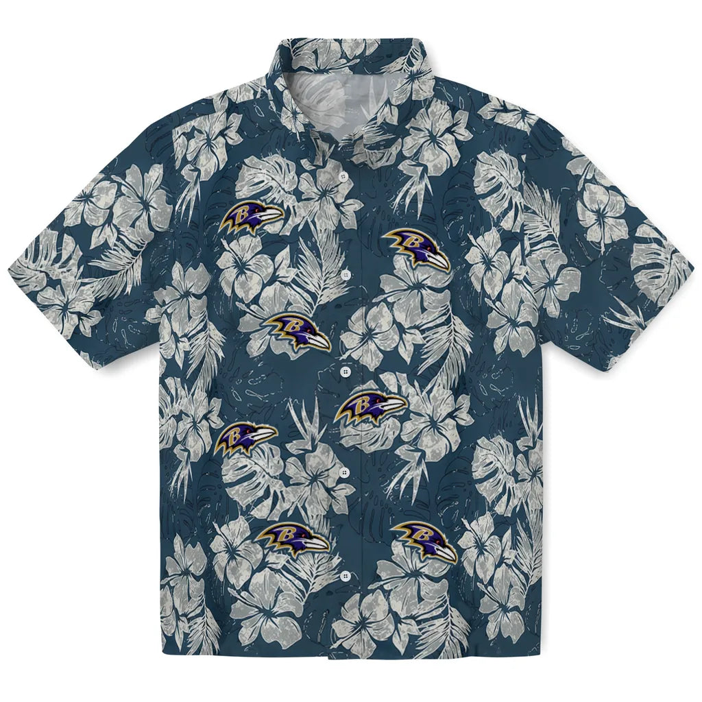 Baltimore Ravens Hawaiian Shirt - Hibiscus Flowers | Moonbestprint
