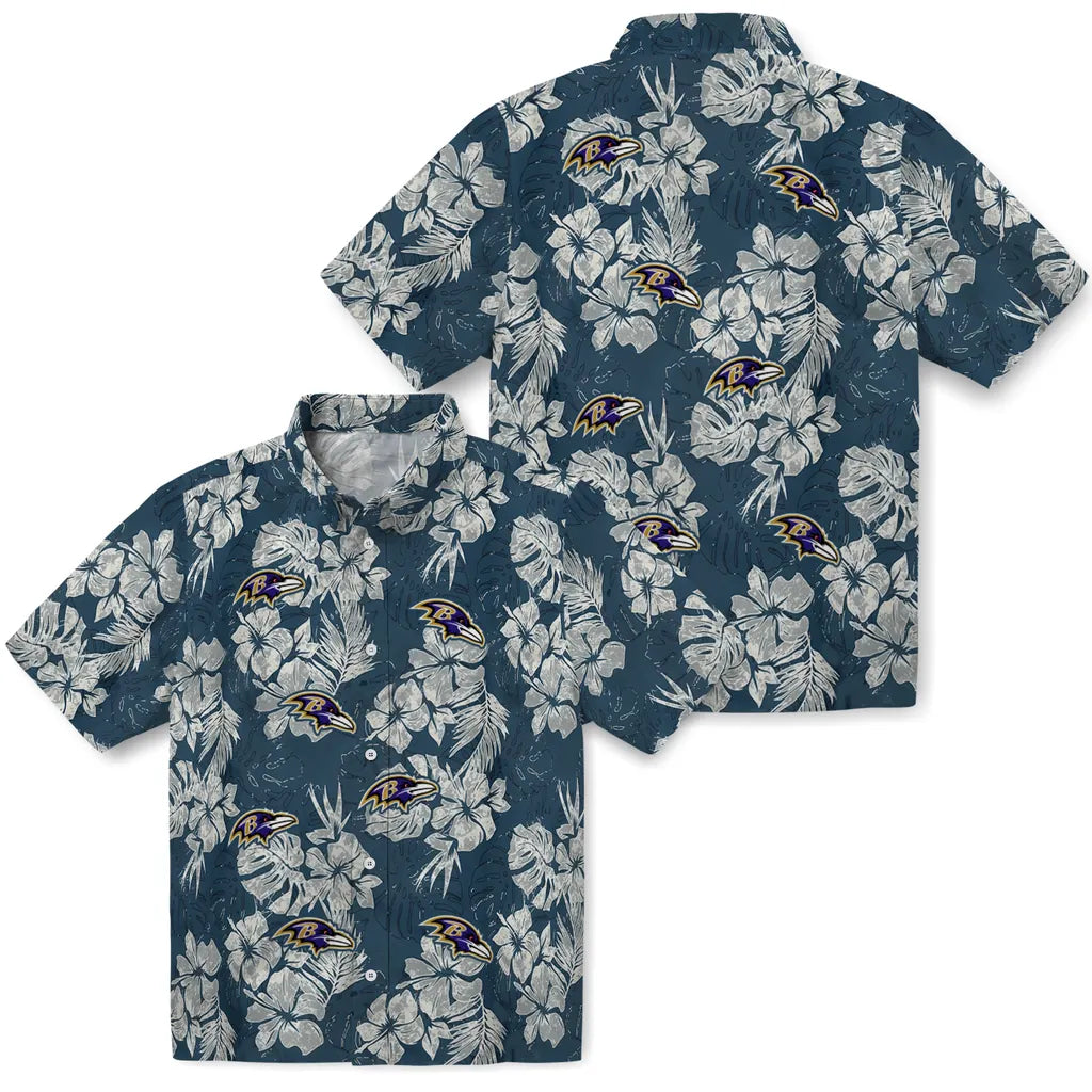 Baltimore Ravens Hawaiian Shirt - Hibiscus Flowers | Moonbestprint