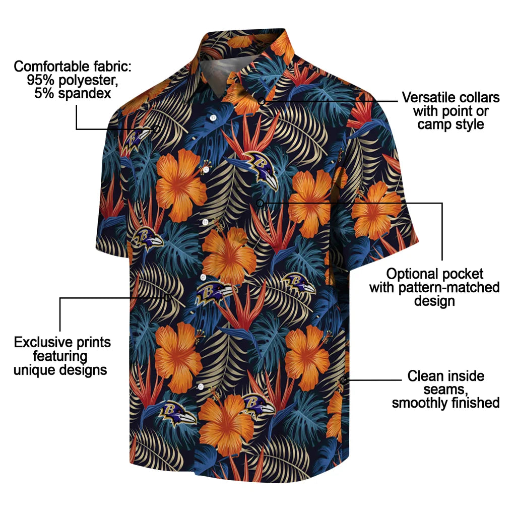 Baltimore Ravens Hawaiian Shirt - Hibiscus Foliage | Moonbestprint