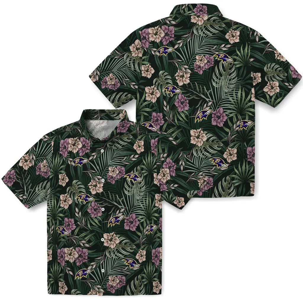 Baltimore Ravens Hawaiian Shirt - Hibiscus Leaves Pattern | Moonbestprint