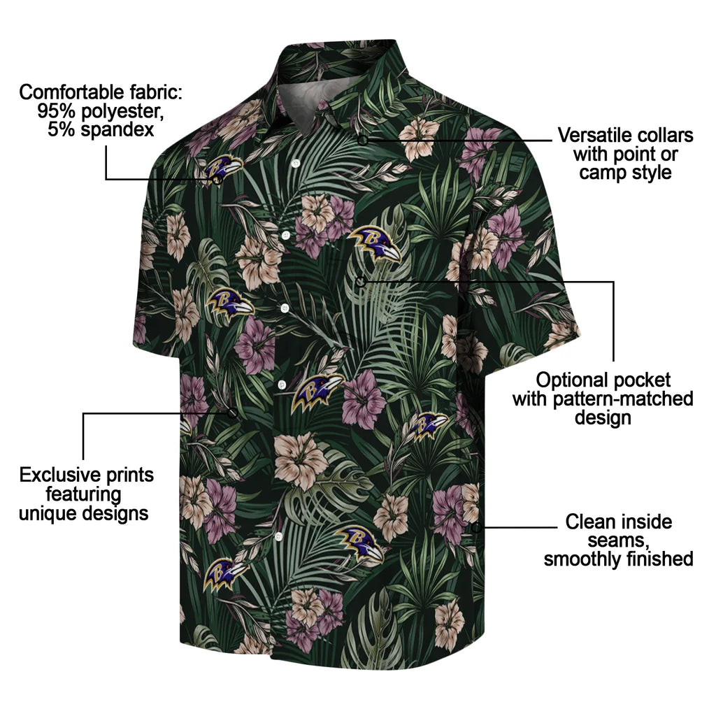 Baltimore Ravens Hawaiian Shirt - Hibiscus Leaves Pattern | Moonbestprint