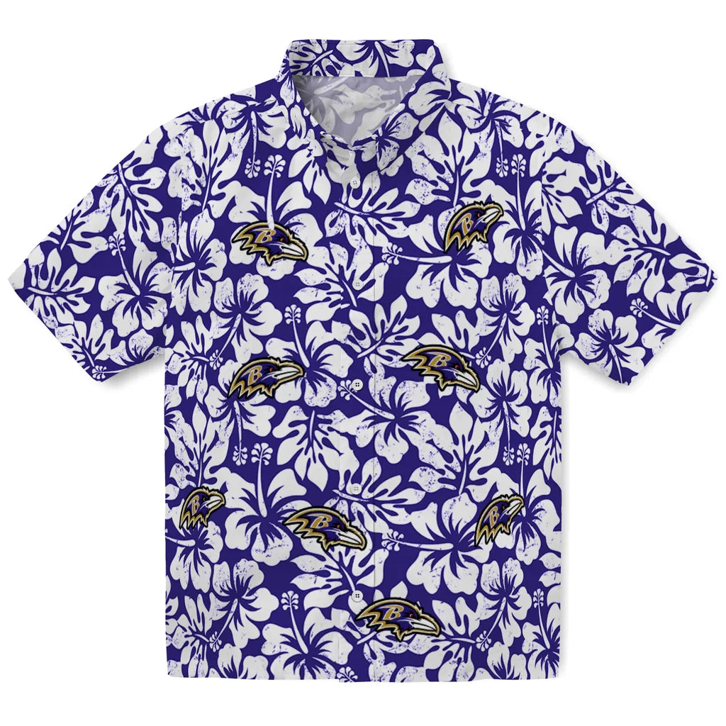 Baltimore Ravens Hawaiian Shirt - Hibiscus Motif | Moonbestprint