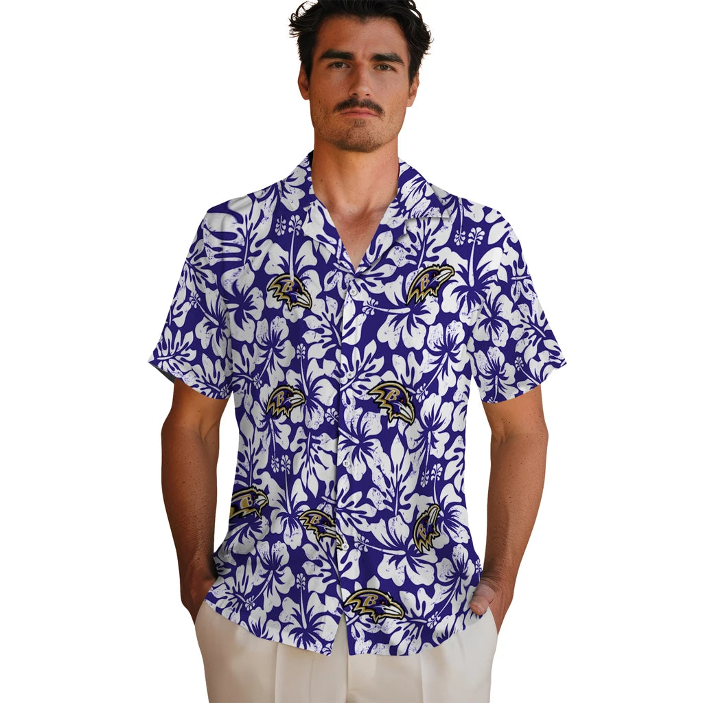 Baltimore Ravens Hawaiian Shirt - Hibiscus Motif | Moonbestprint